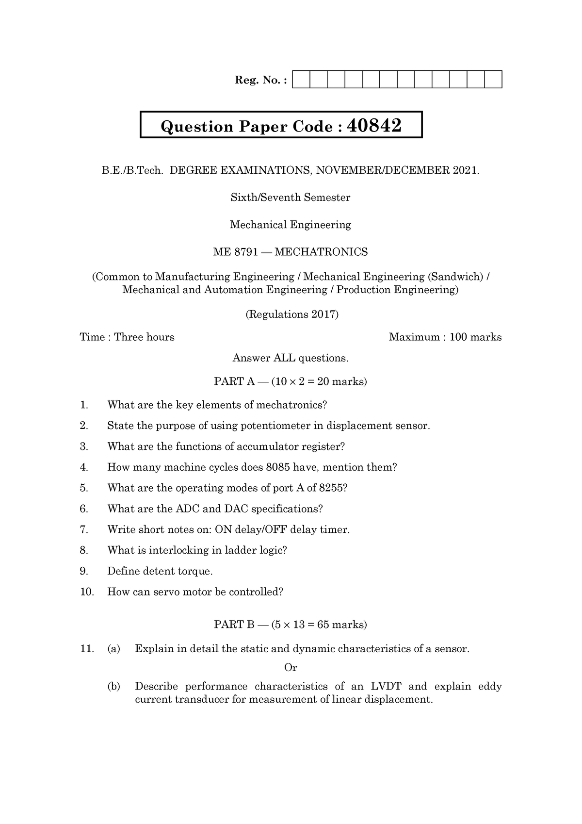 QP - N21 - Anna University Question Paper - Reg. No. : B.E./B. DEGREE ...