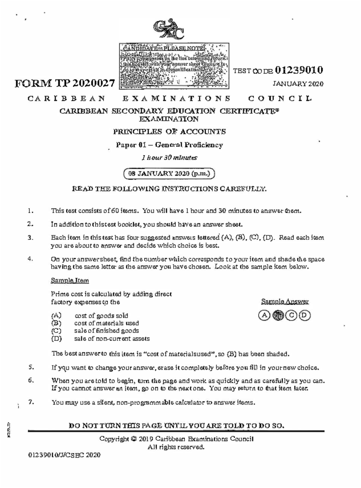 January 2020 - Paper 1 - Structured Questions Based On Caribbean ...