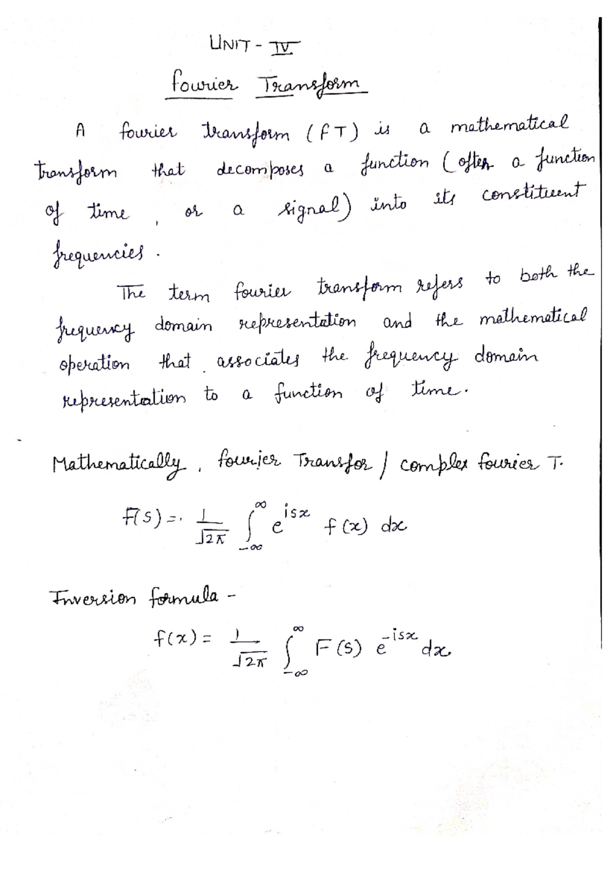 Unit 4 Fourier Transform - mathematics - Studocu