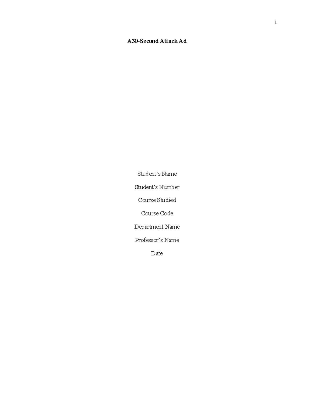 A30-second attack ad edited 111111 - 1 A30-Second Attack Ad Student’s ...