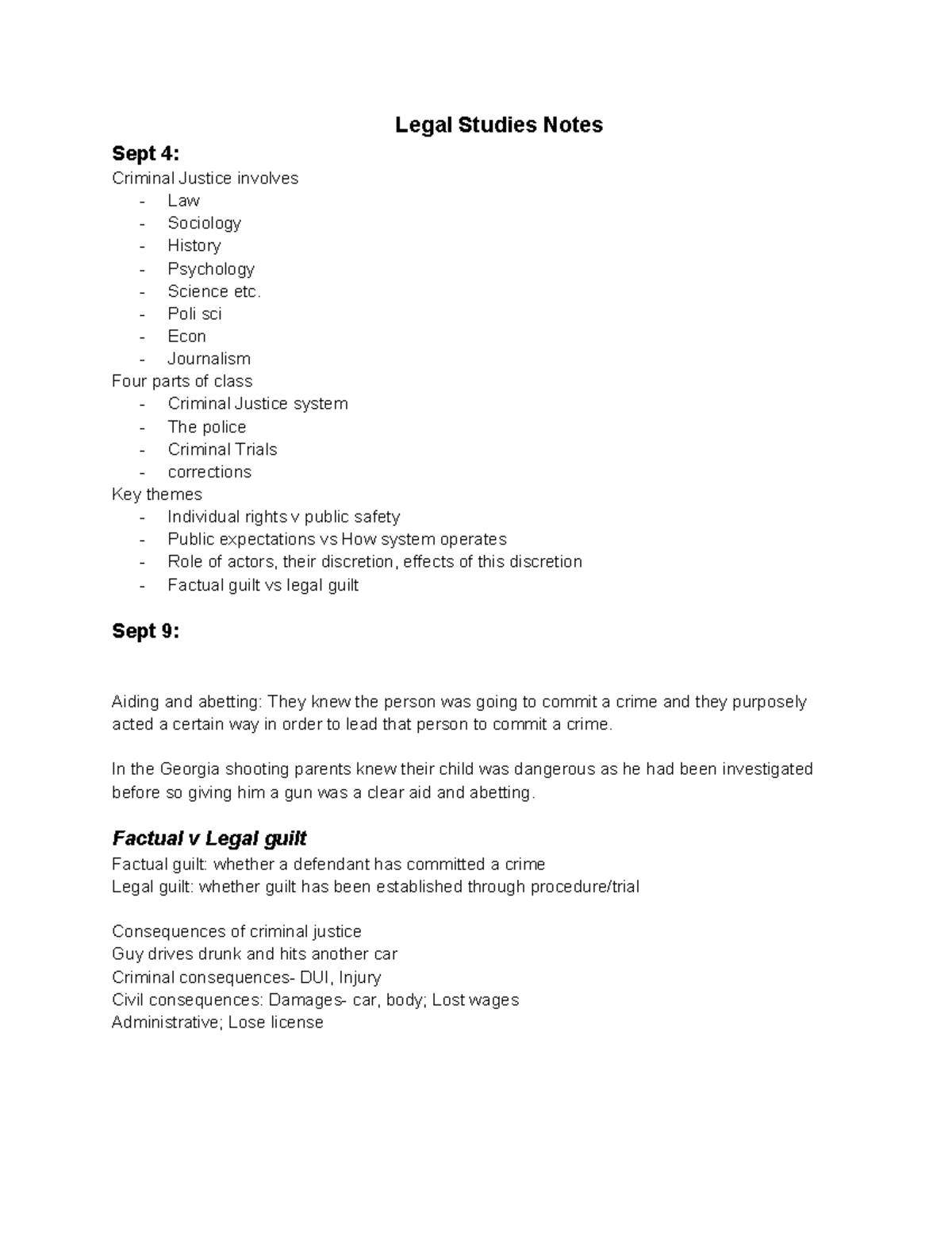 Legal studies notes - Legal Studies Notes Sept 4: Criminal Justice ...
