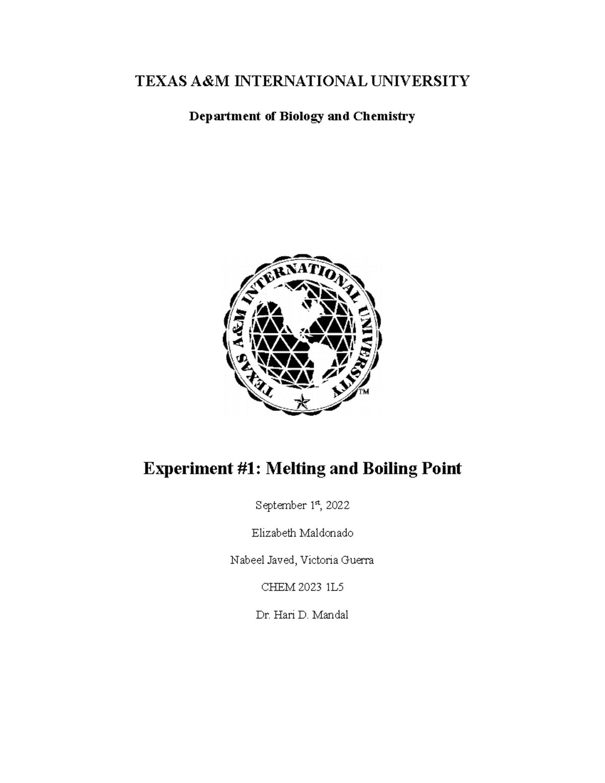 Lab Report 1 Ochem Texas A M International University Department Of Biology And Chemistry Lab Report 1 Ochem Texas A M International University Department Of Biology And Chemistry
