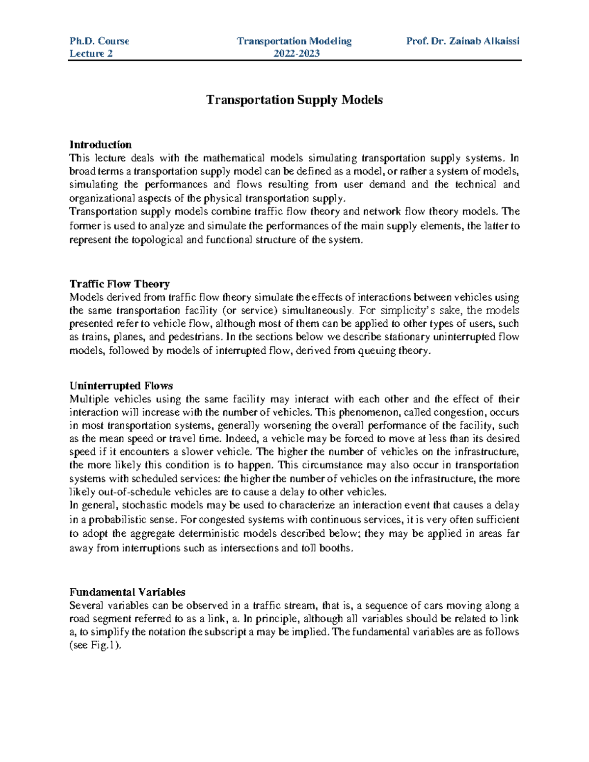 Lecture 2 - Transportation modeling - Lecture 2 2022- Transportation ...