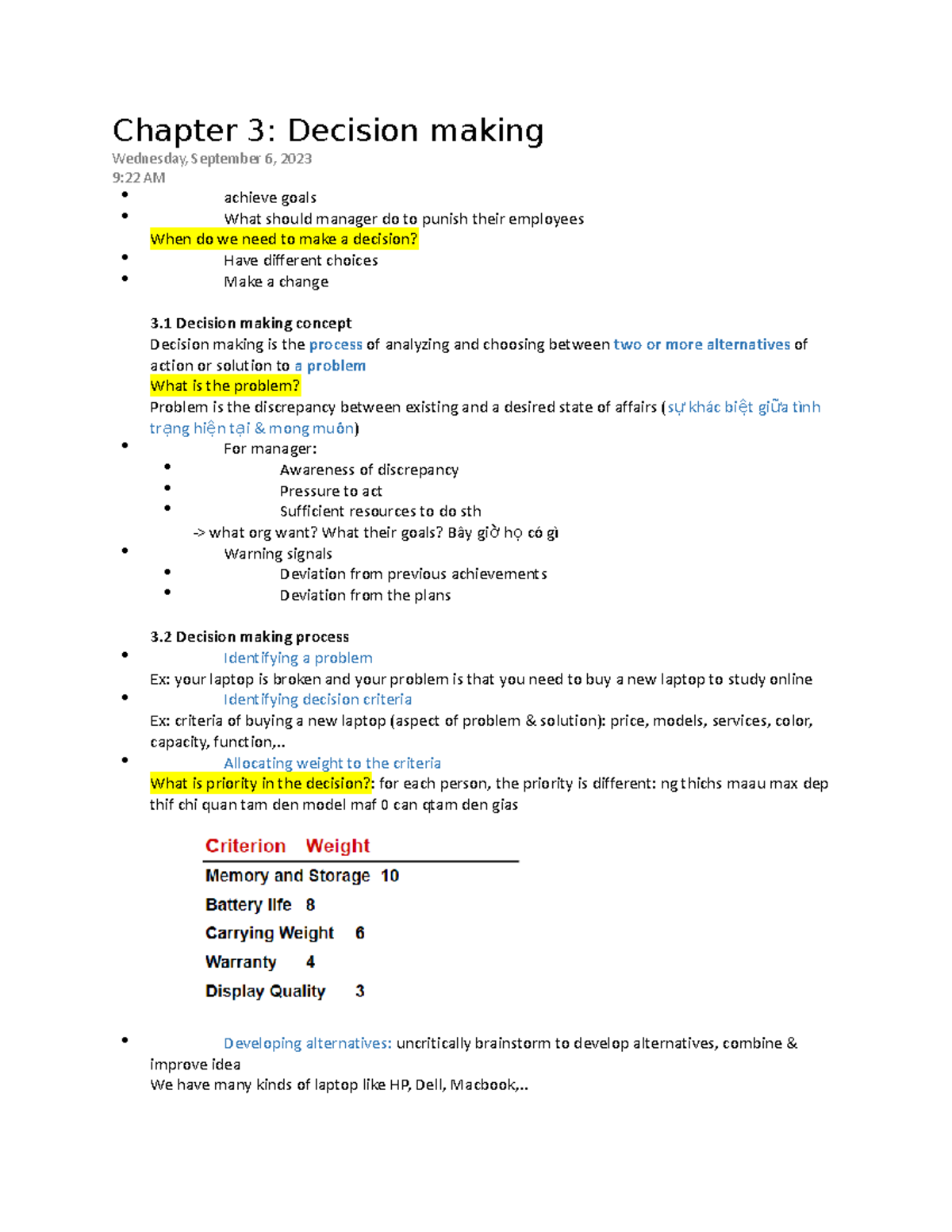 Chapter 3 Decision making - Chapter 3: Decision making Wednesday ...