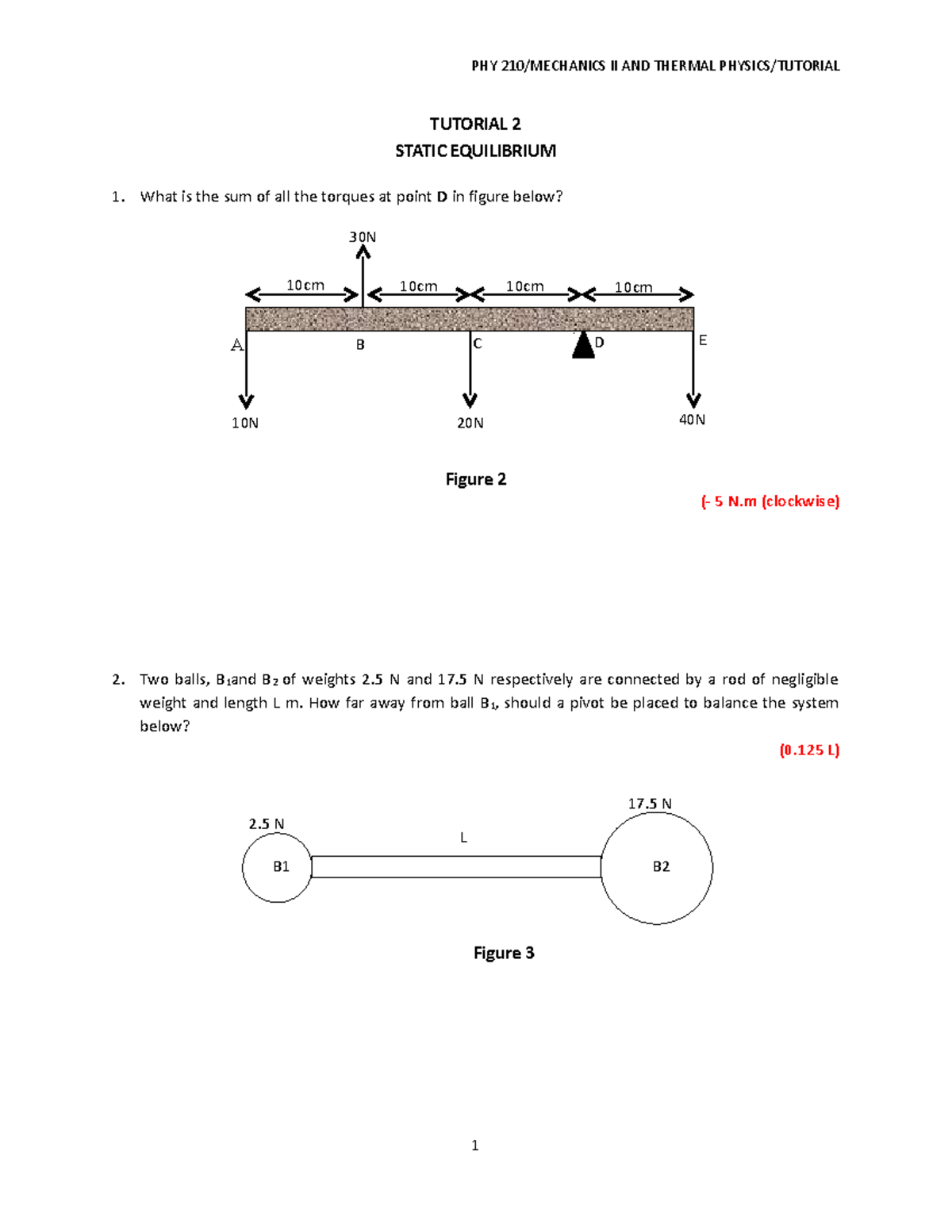 PHY210 Tutorial 2 NEW Edited - L 2 N 17 N B1 B PHY 210/MECHANICS II AND ...