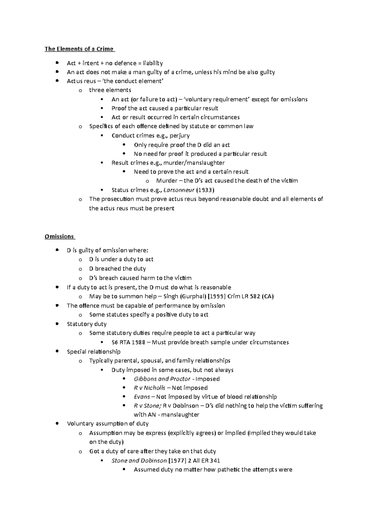 01 Elements of a Crime - The Elements of a Crime Act + intent + no ...