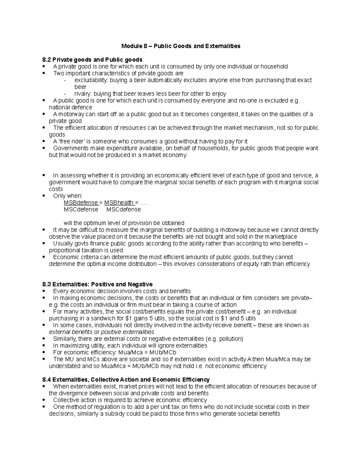 Ch8 Public Goods and Externalities - national defence A motorway can ...