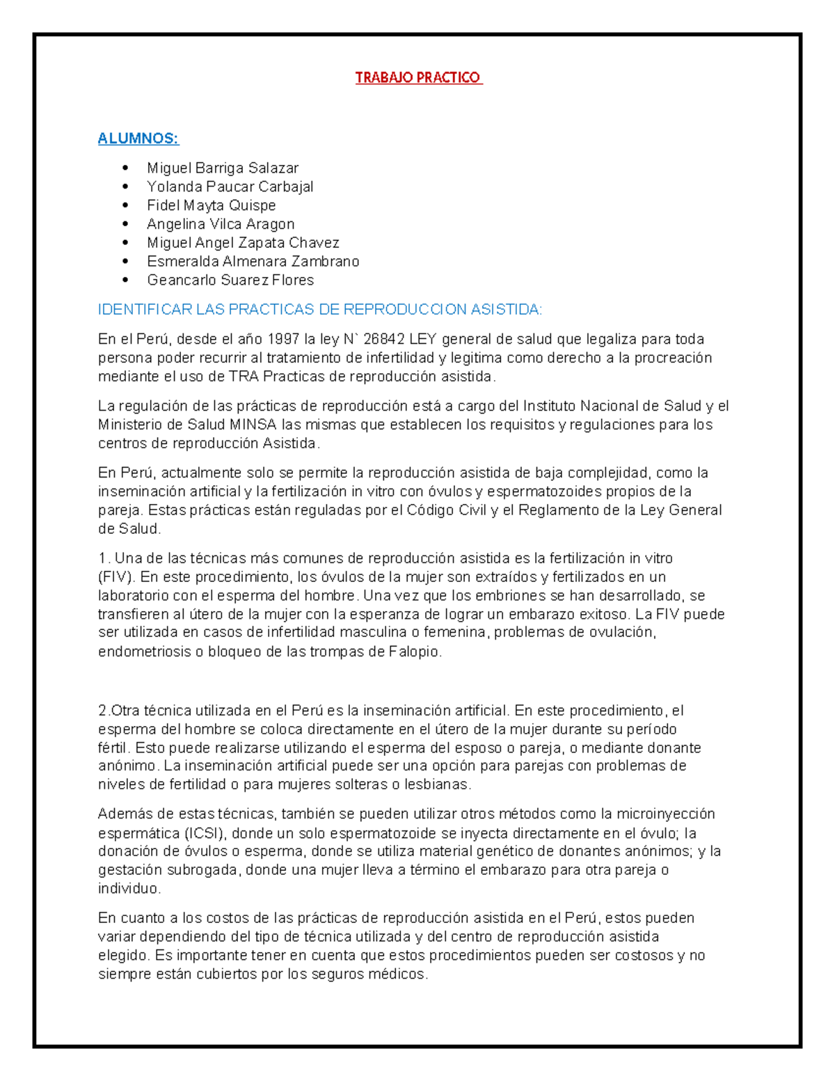 Trabajo Practico - TRABAJO PRACTICO ALUMNOS: Miguel Barriga Salazar ...