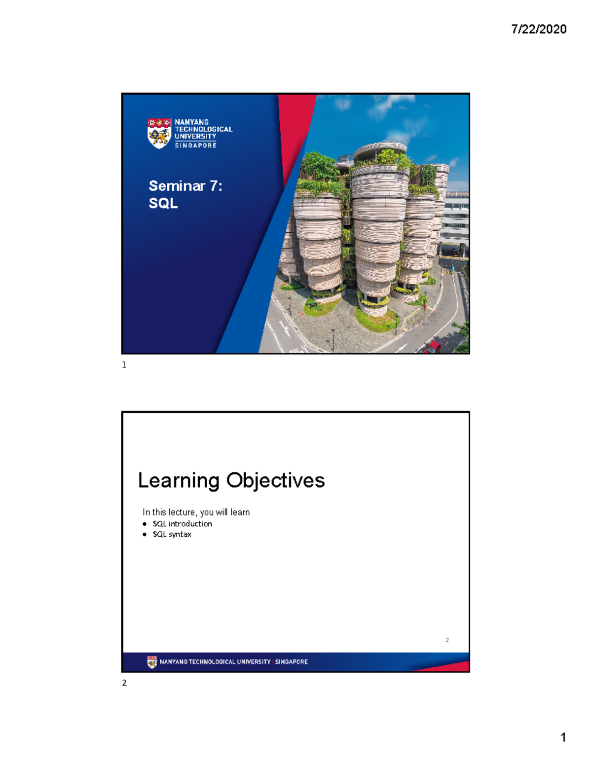 S07 Slides - Lecture notes 7 - Seminar 7: SQL Learning Objectives In ...
