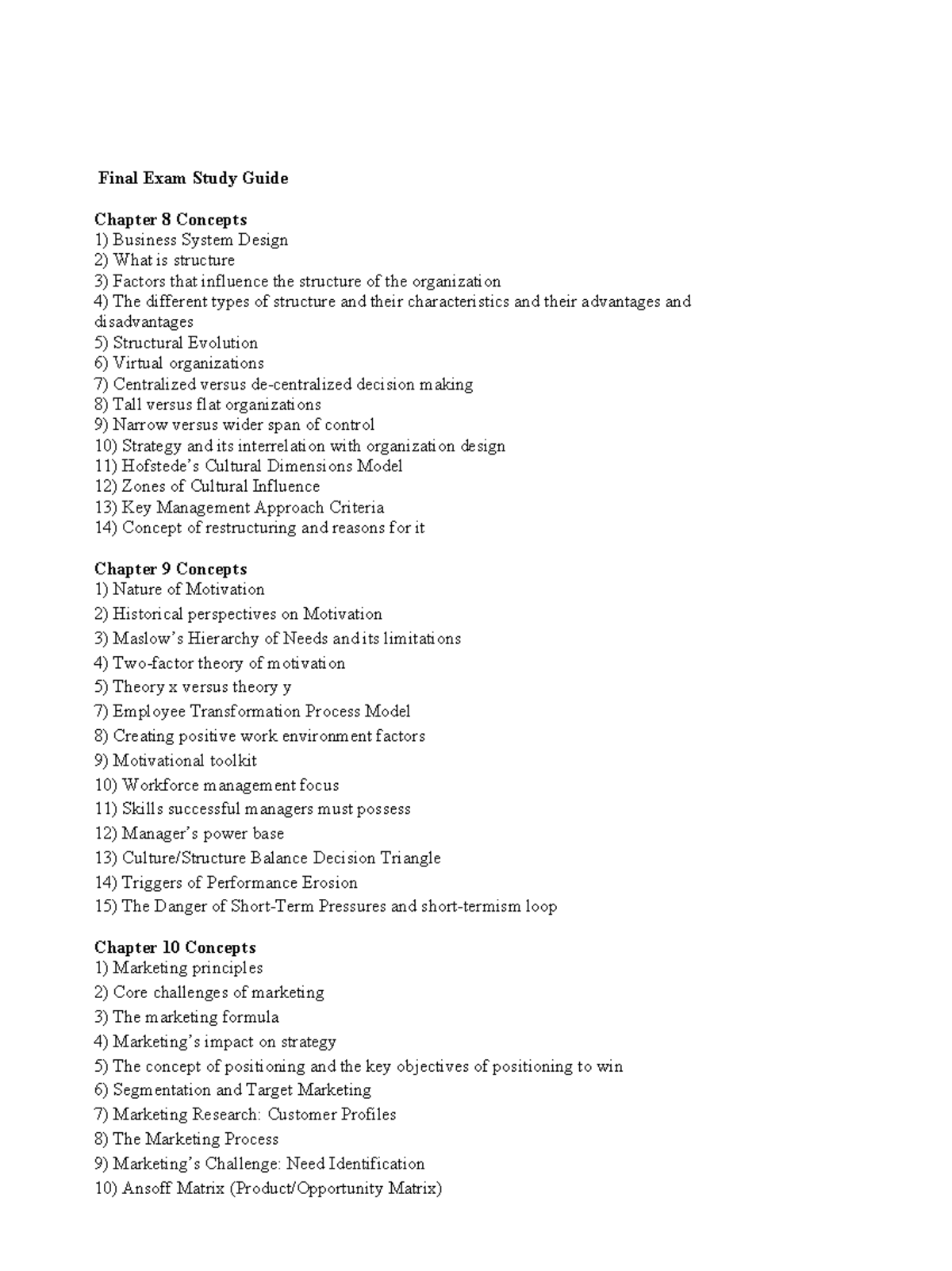 Final Exam Study Guide Fall20241 - Final Exam Study Guide Chapter 8 ...