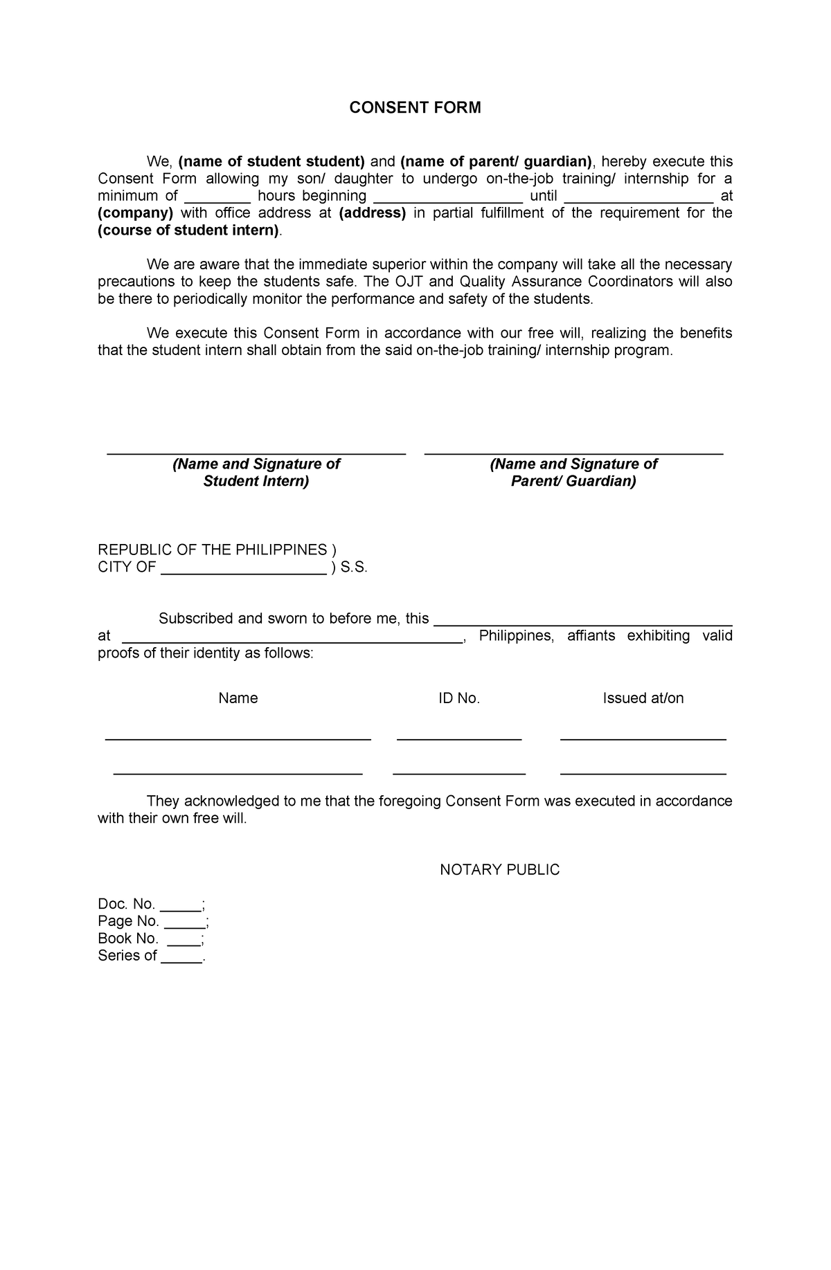 Consent-Form - N/A - CONSENT FORM We, (name of student student) and ...