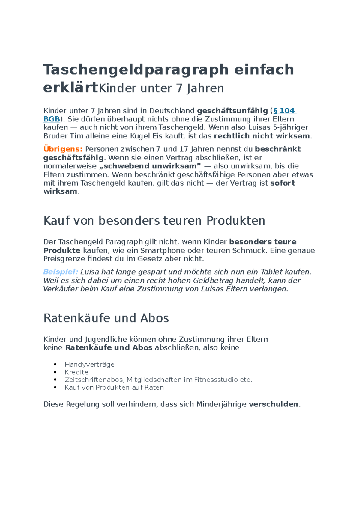 Was Ist Der Taschengeldparagraph Taschengeldparagraph einfach erklärt Kinder unter 7 Jahren