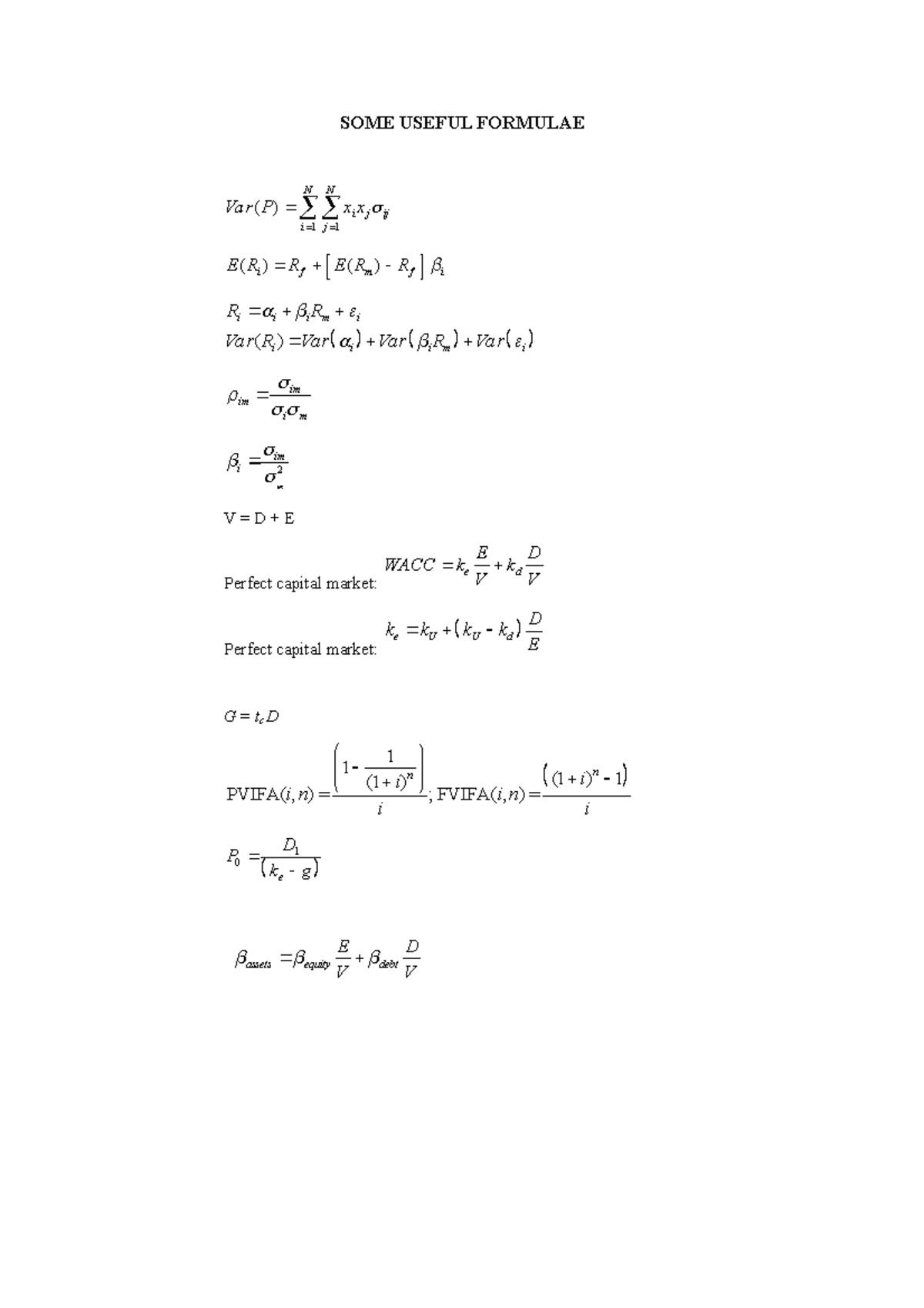 Formula Sheet for Final Exam S1 2020 SOME USEFUL FORMULAE 1 1 ( ) N N