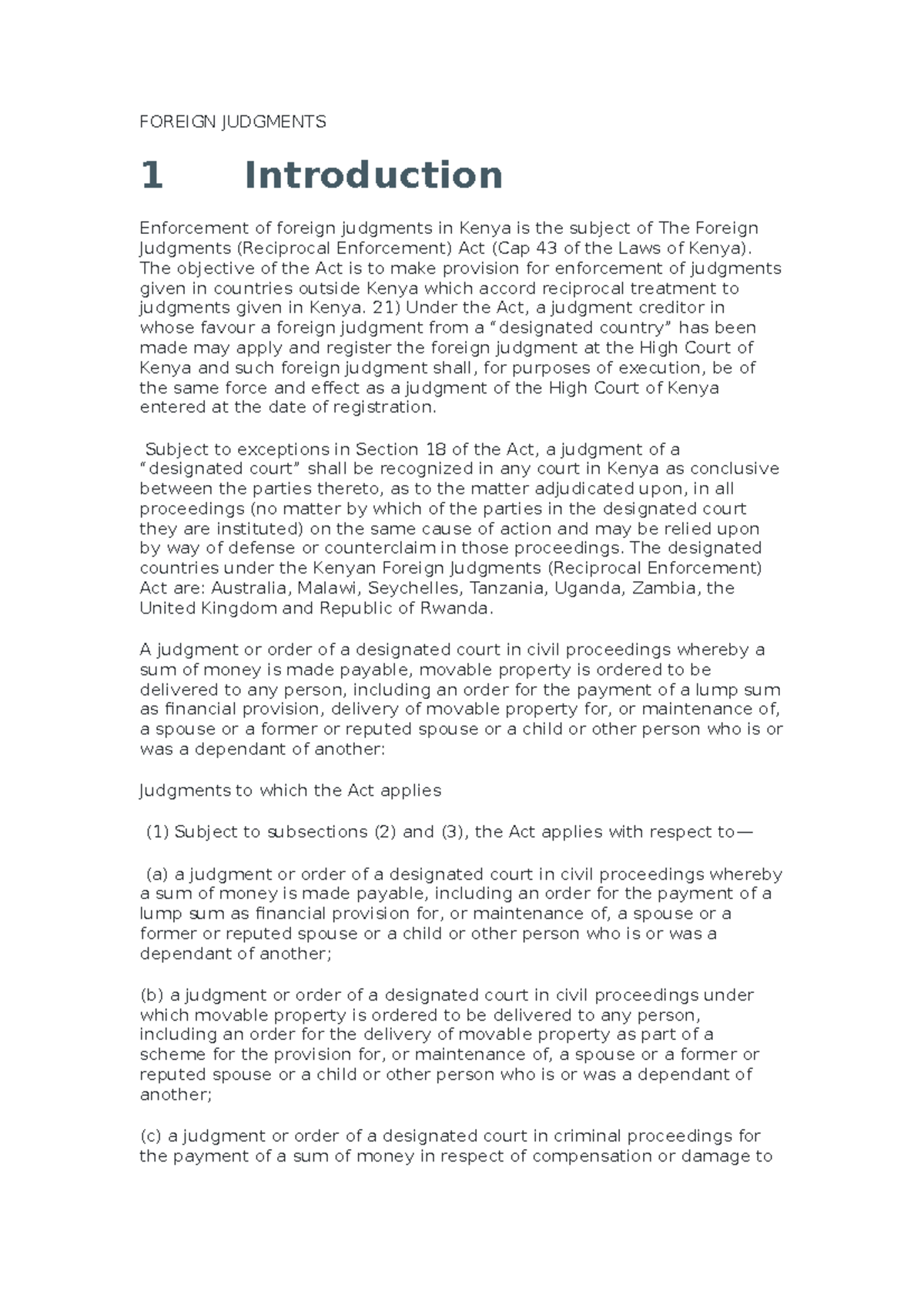 Foreign Judgments concrning the civil procedure FOREIGN JUDGMENTS 1