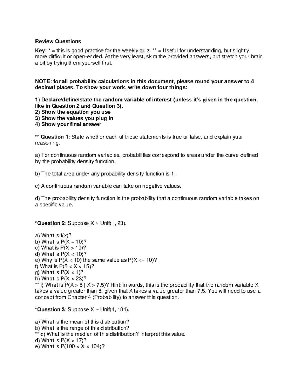 Module Quiz 7 Review Questions Review Questions Key * = this is good