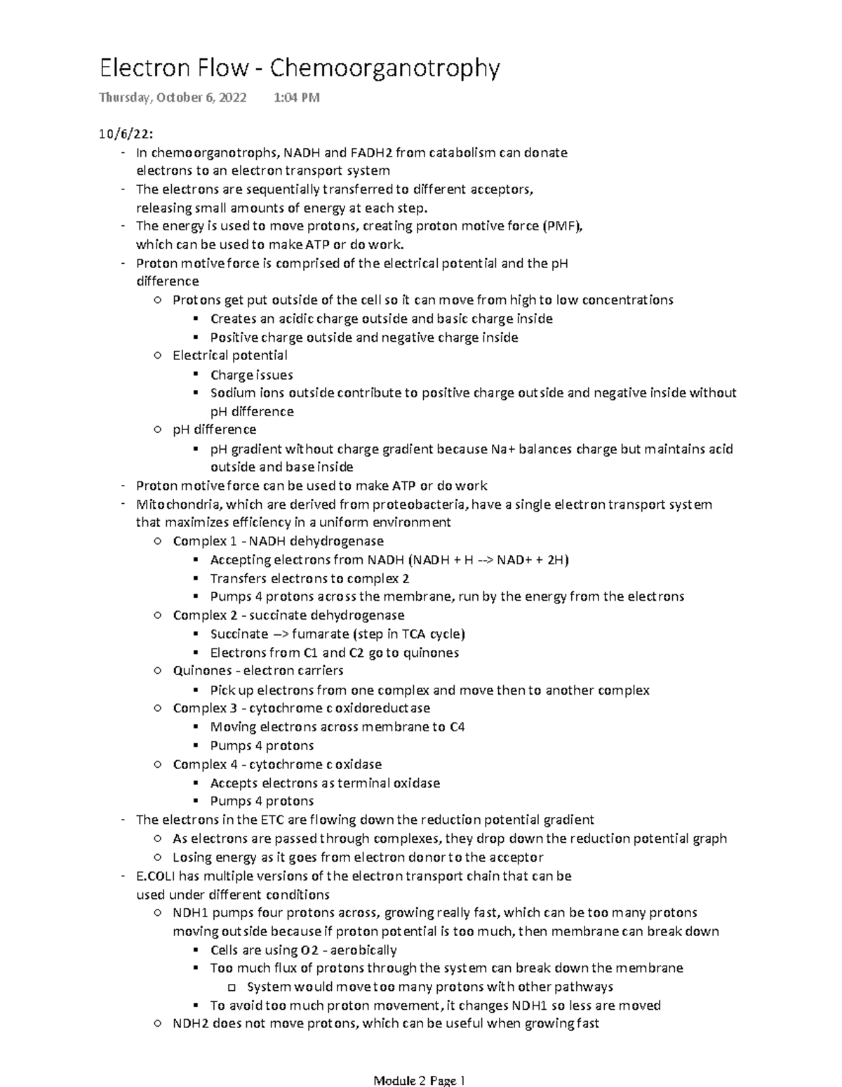 Electron Flow - Chemoorganotrophy - 10/6/22: In chemoorganotrophs, NADH ...