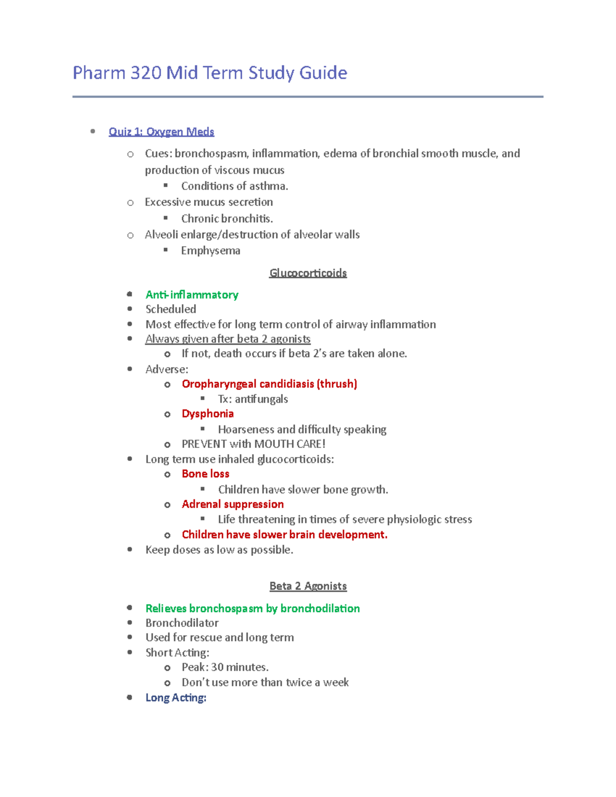 Pharm 320 Mid Term Study Guide - Pharm 320 Mid Term Study Guide Quiz 1 ...