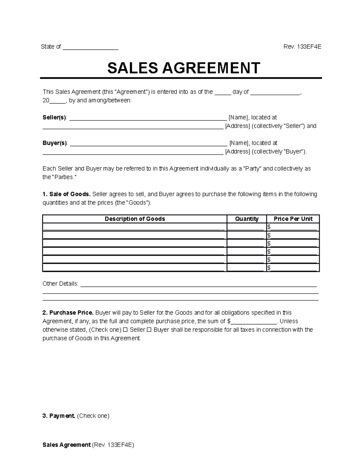 Sales-agreement - sales agreement - State of _________________ Rev ...