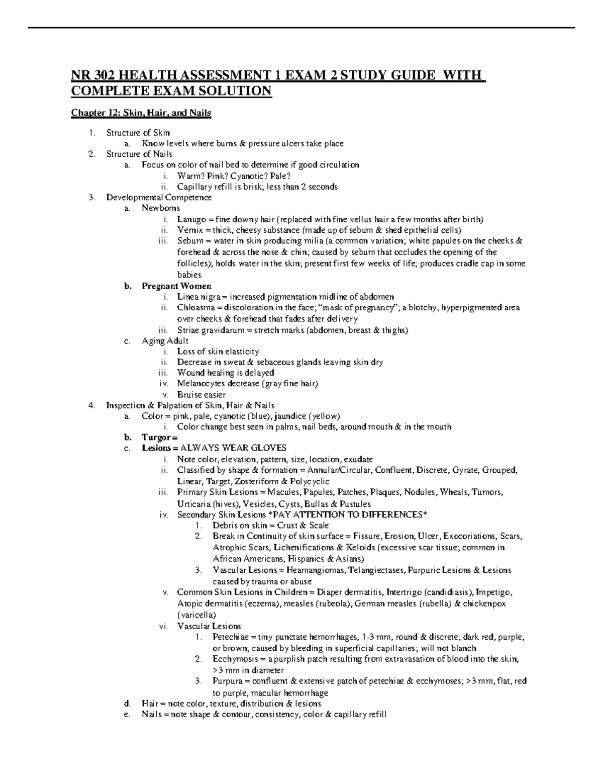 NR 302 Health Assessment 1 EXAM 2 Study Guide WITH Complete EXAM ...