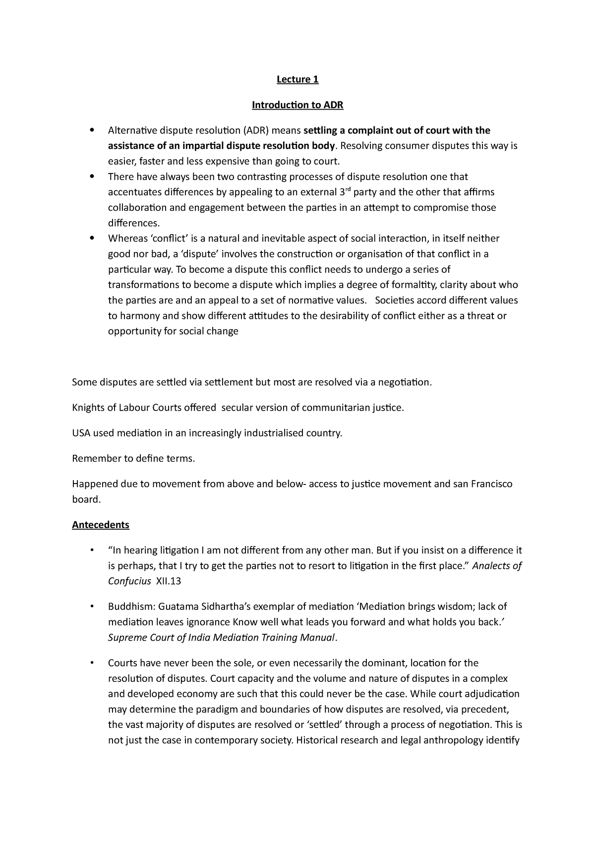 Lecture 1 - Lecture 1 Introduction To ADR Alternative Dispute ...