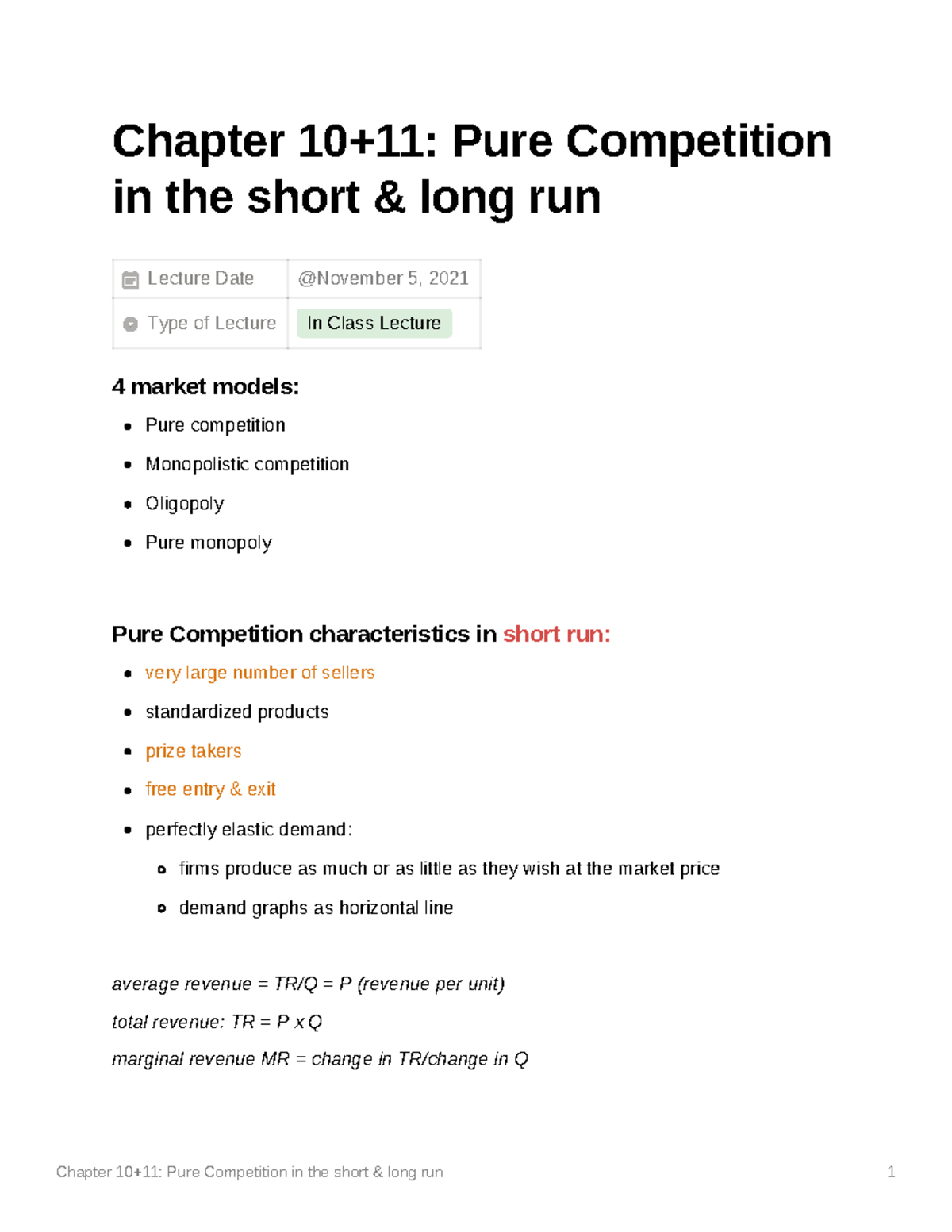 Chapter 1011 Pure Competition in the short long run - SS 242 - FIT ...