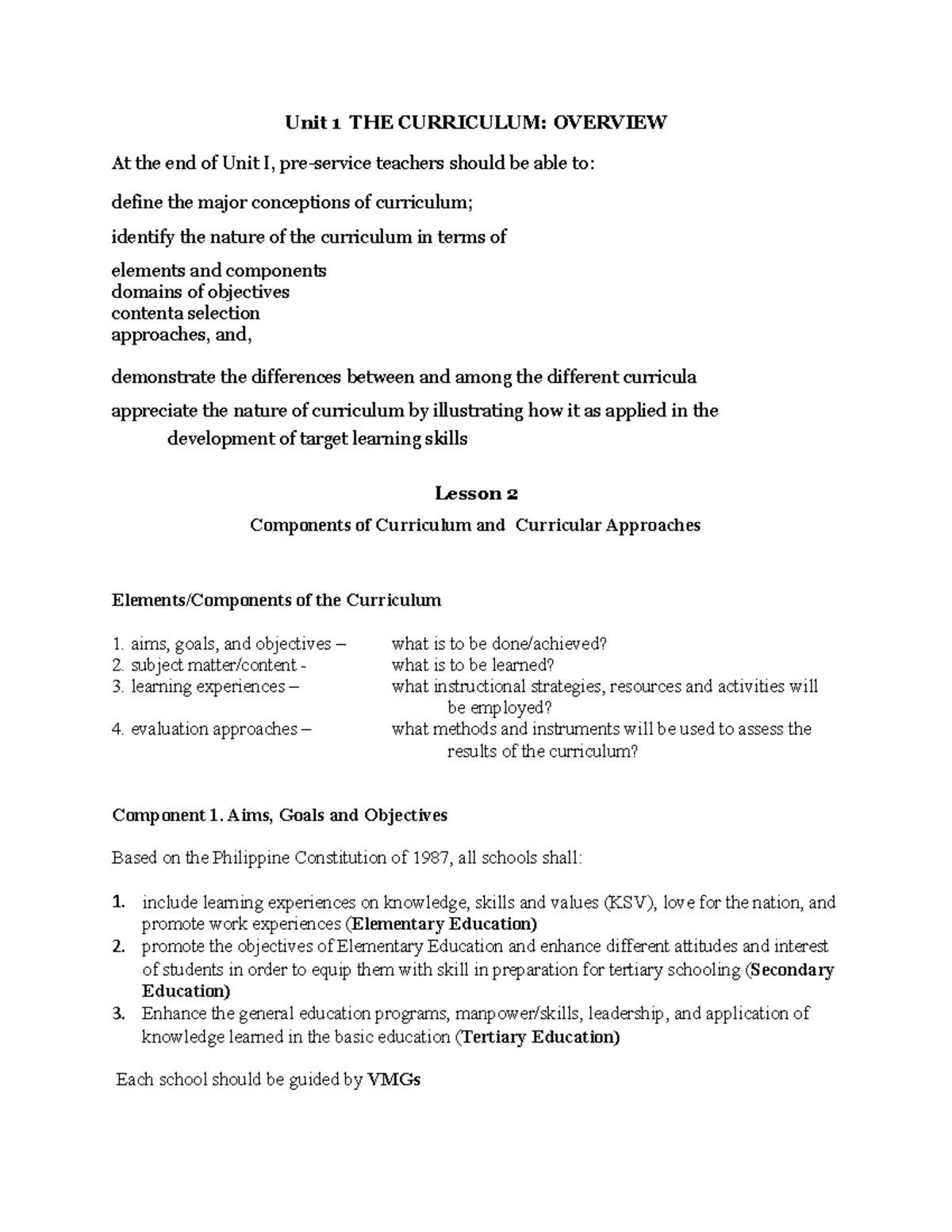 Yunit 1 Lesson 2 - SDFGRHTCYVBU - Unit 1 THE CURRICULUM: OVERVIEW At ...