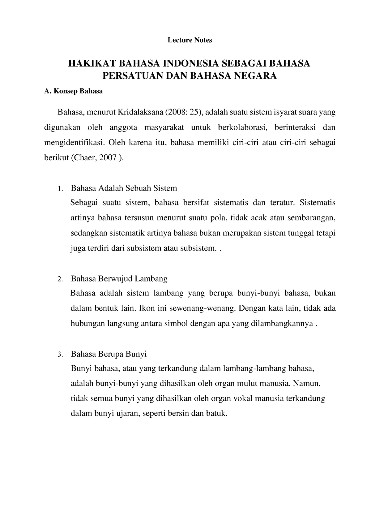 Konsep Dari Bahasa - Lecture Notes HAKIKAT BAHASA INDONESIA SEBAGAI ...