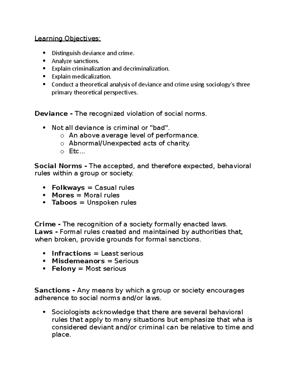 SOC Lect. 8 Notes - Learning Objectives: Distinguish deviance and crime ...
