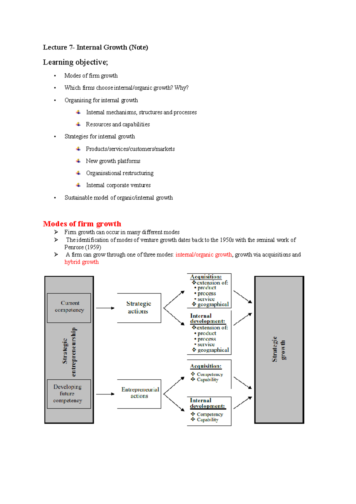 Lecture 7- Note - Lecture 7- Internal Growth (Note) Learning objective ...