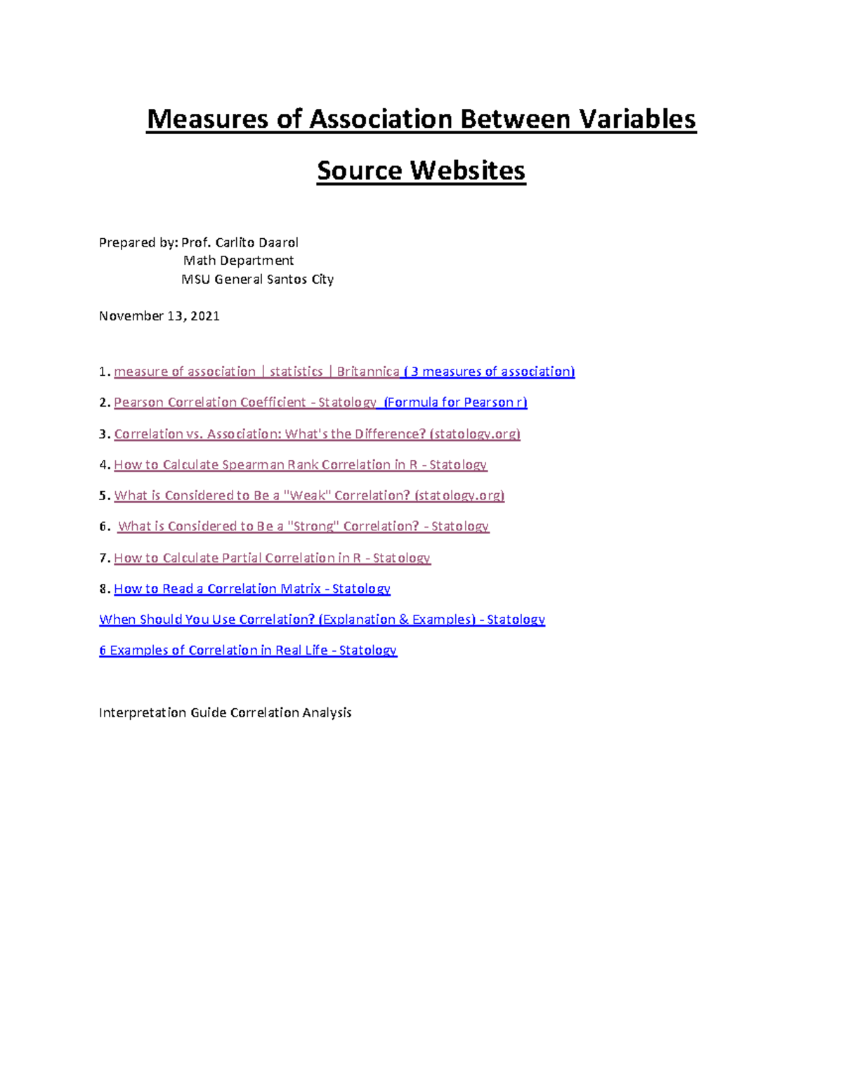 Correlation-Analysis - Measures of Association Between Variables Source ...