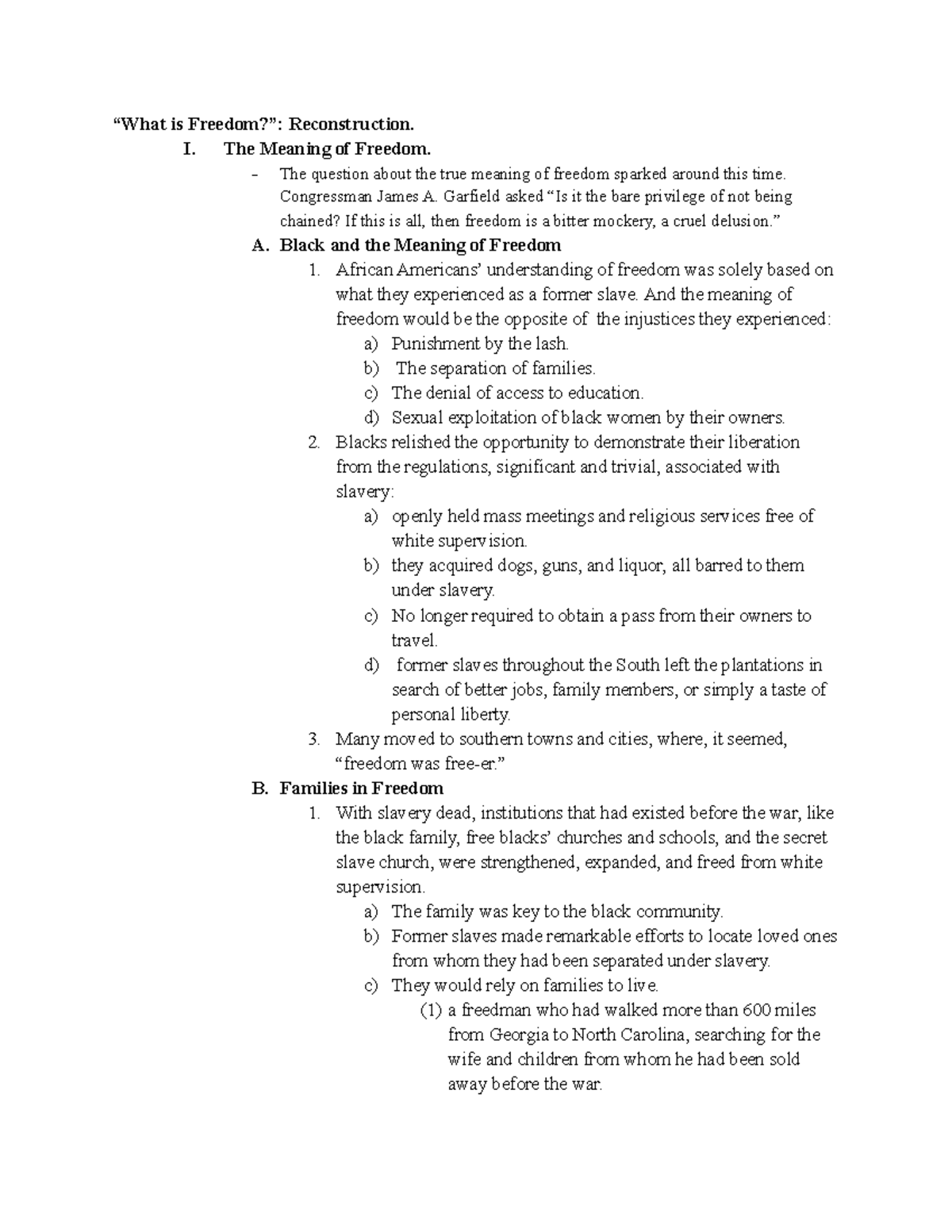 CH 15 Outline - “What Is Freedom?”: Reconstruction. I. The Meaning Of ...