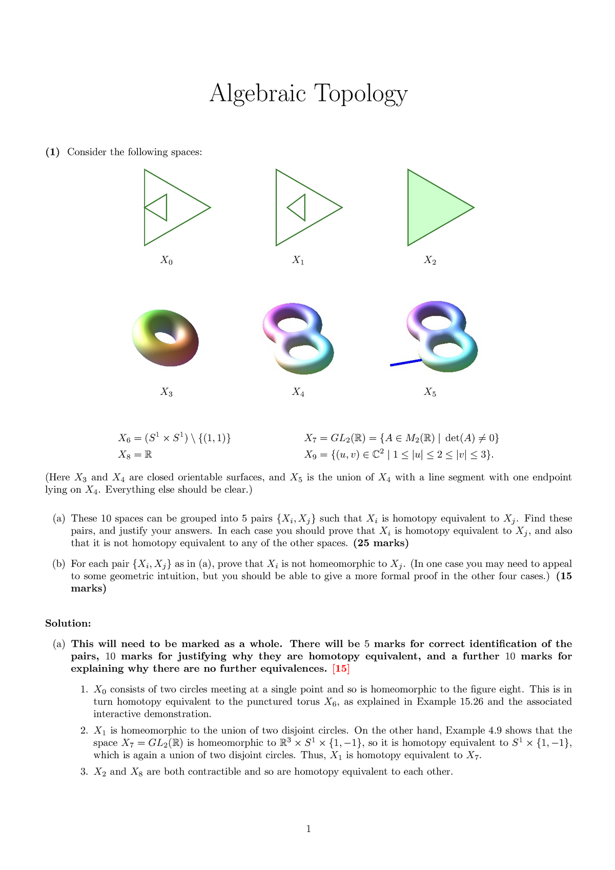 MAS435 Algebraic Topology - Algebraic Topology (1) Consider The ...