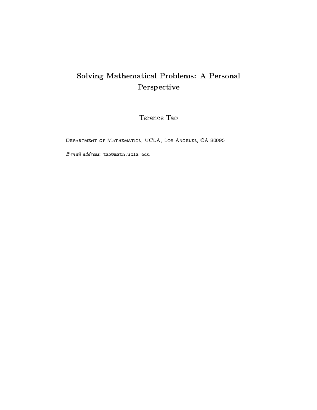 Problem solving - Solving Mathematical Problems: A Personal Perspective ...