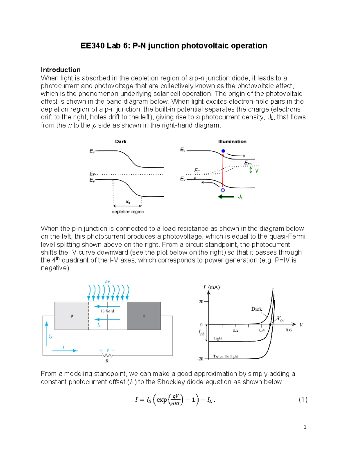 Lab 6 - PN junction photovoltaic operation - 1 EE340 Lab 6 : P-N ...