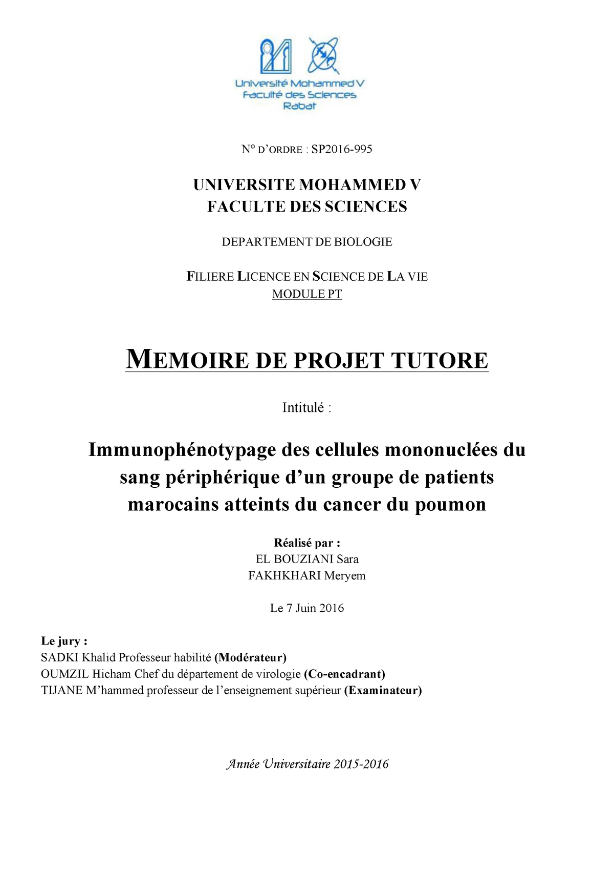 SDIC-PL0023 - PFE Chimie - N° D’ORDRE : SP2016- UNIVERSITE MOHAMMED V ...