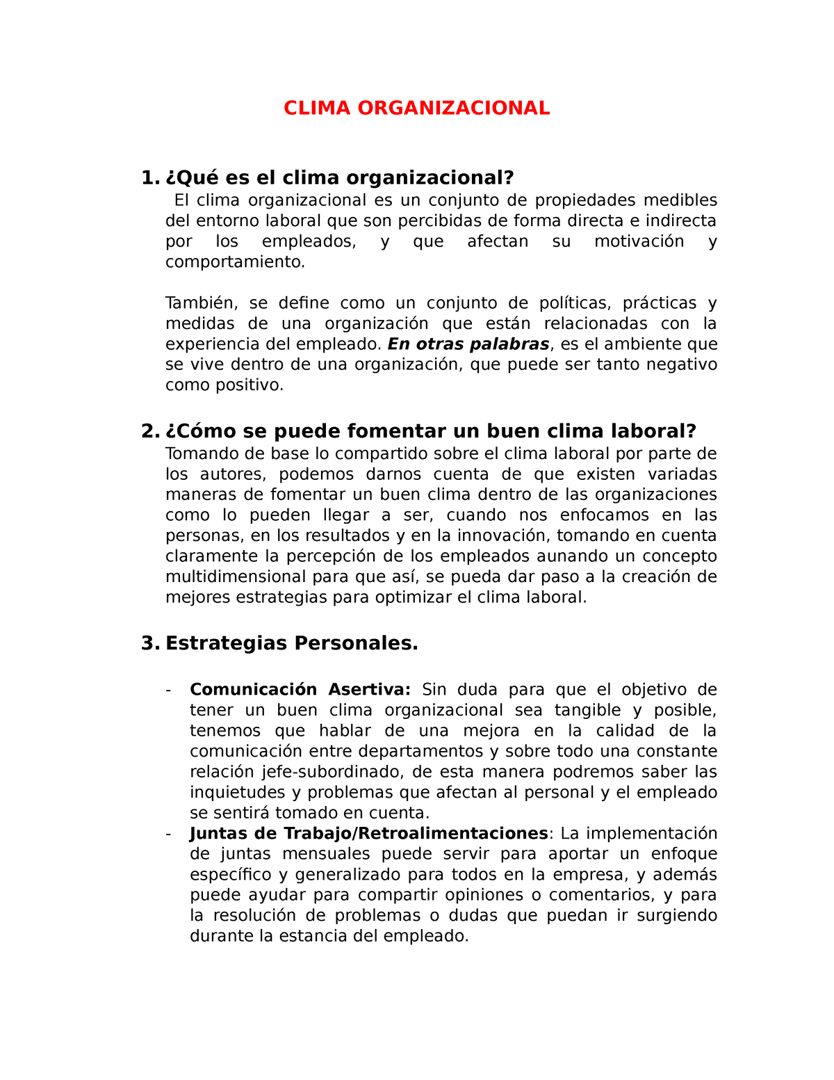 Clima Organizacional SF Completo - CLIMA ORGANIZACIONAL 1. ¿Qué Es El ...