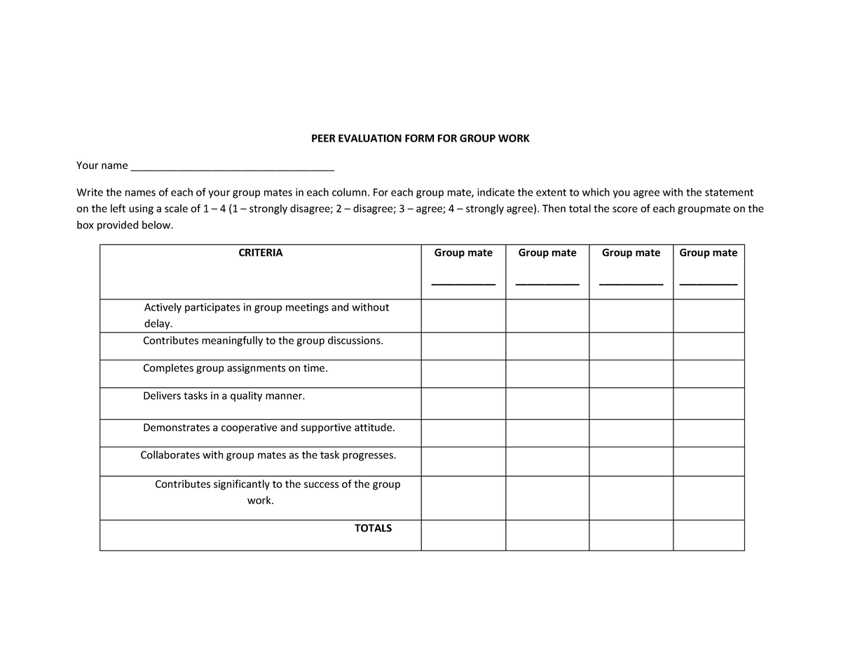 PDF document - Csch - PEER EVALUATION FORM FOR GROUP WORK Your name ...