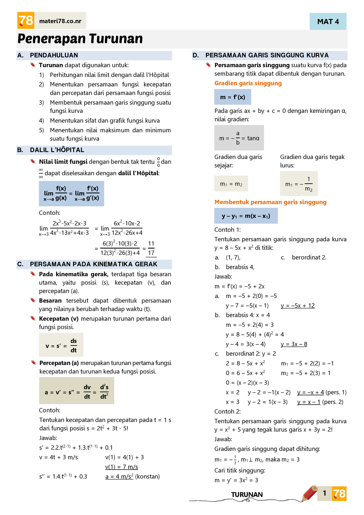 Penerapan Turunan Matematika - MAT 4 1 Penerapan Turunan A. PENDAHULUAN ...