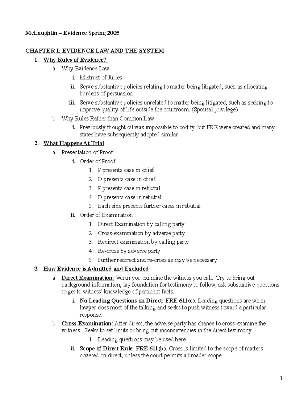 2022 Evidence Outline McLaughlin - McLaughlin – Evidence Spring 2005 ...