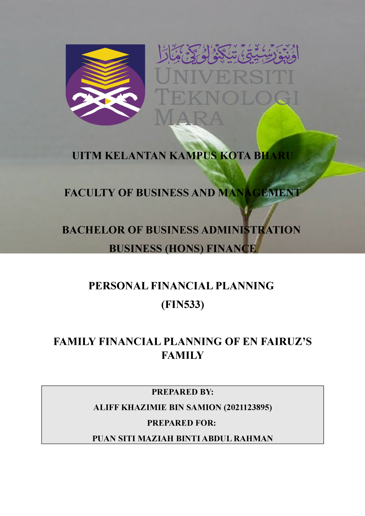 Individual Assignment FIN 533 - UITM KELANTAN KAMPUS KOTA BHARU FACULTY ...