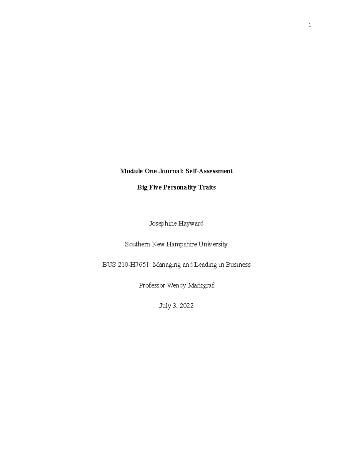 BUS210.1-3 Journal Leadership Assessment Grade B - Module One Journal ...