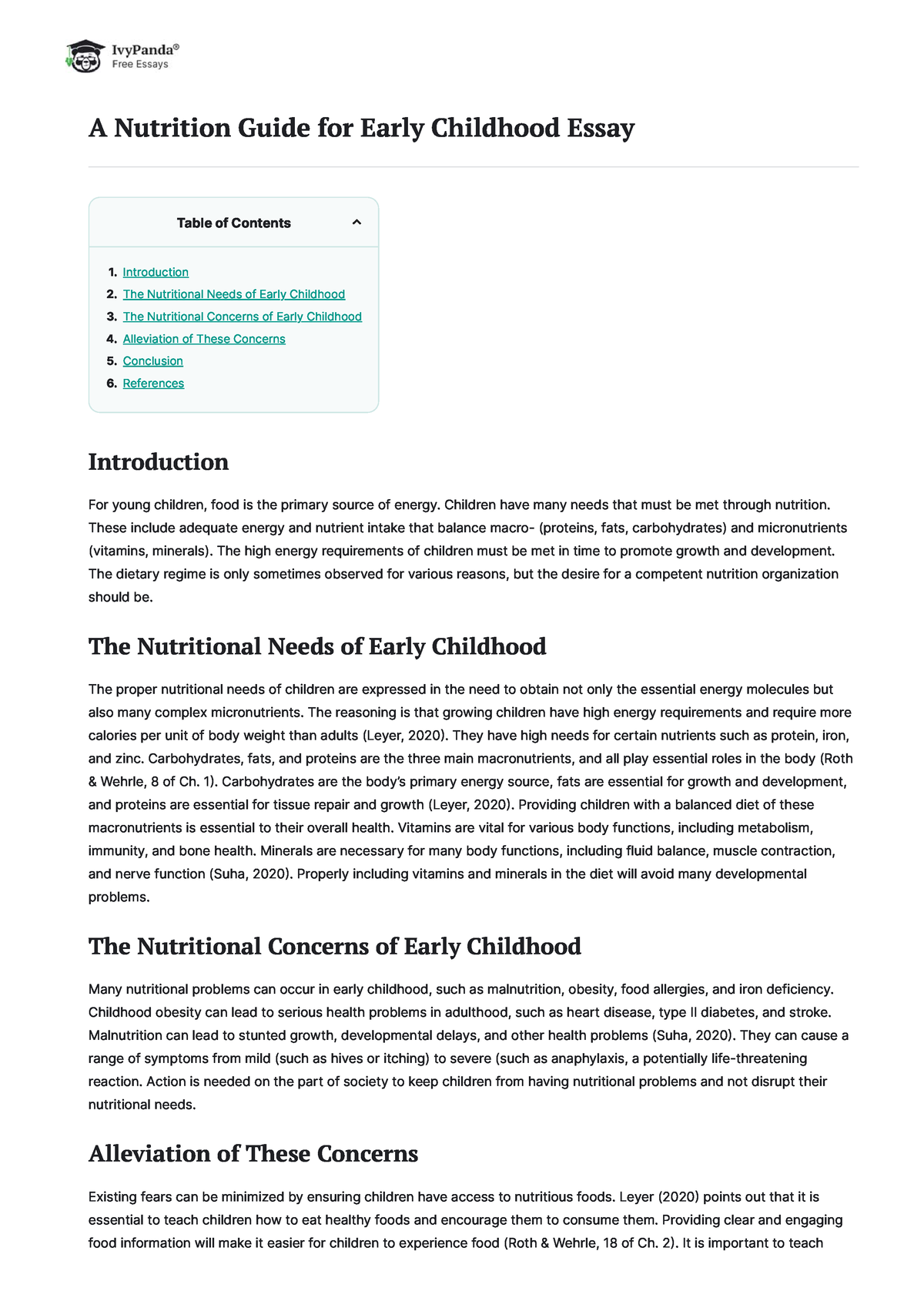 importance of childhood nutrition essay