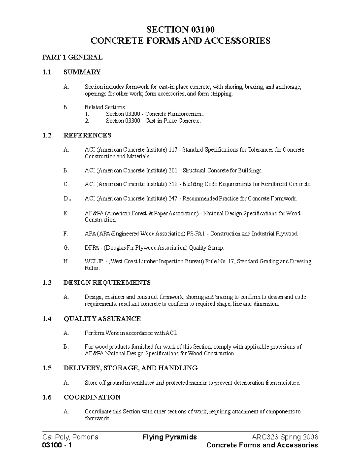 03100 Concrete Forms@0 - SECTION 03100 CONCRETE FORMS AND ACCESSORIES ...