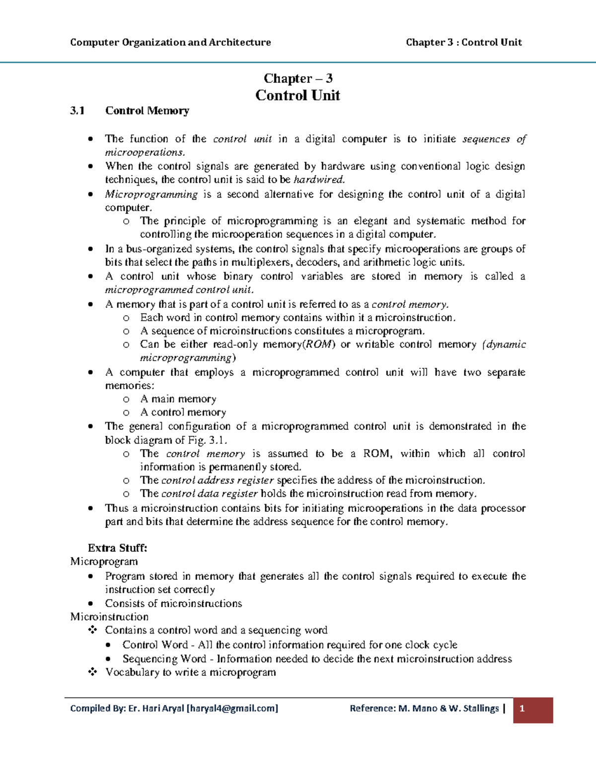 Computer Organization and Architecture C - Chapter – 3 Control Unit 3 ...