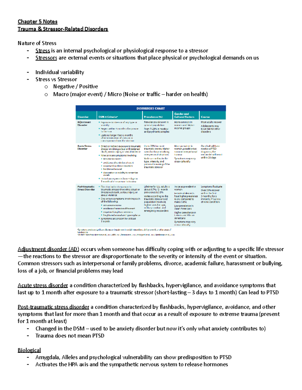 Chapter 5 Notes - Chapter 5 Notes Trauma & Stressor-Related Disorders ...