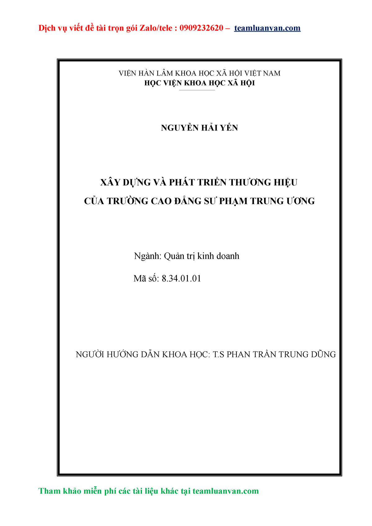 Luận Văn Xây dựng và phát triển thương hiệu của trường CĐ SP TW - VIỆN HÀN LÂM KHOA HỌC XÃ HỘI VIỆT - Studocu