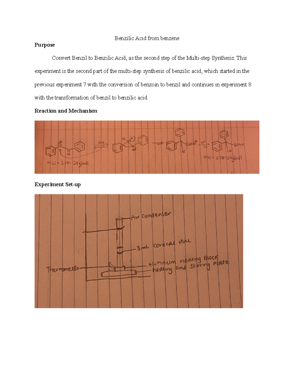 Benzilic Acid from benzene lab report Benzilic Acid from benzene