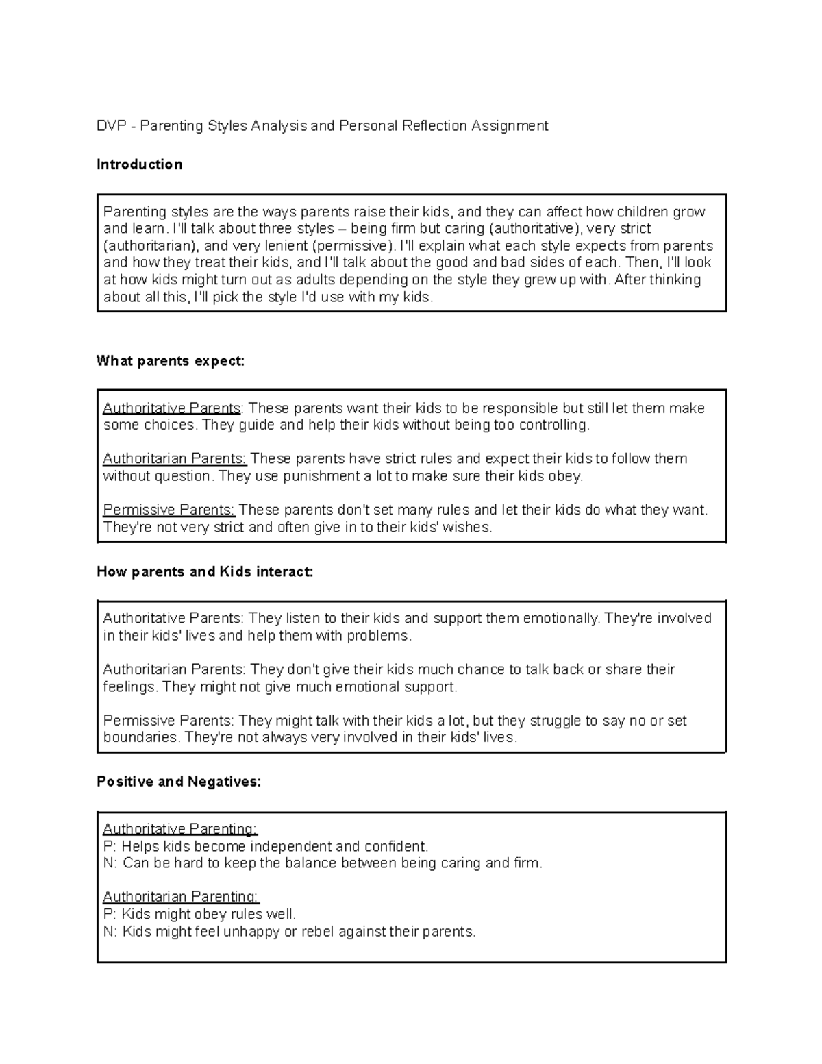 DVP - Parenting Styles Analysis and Personal Reflection Assignment ...