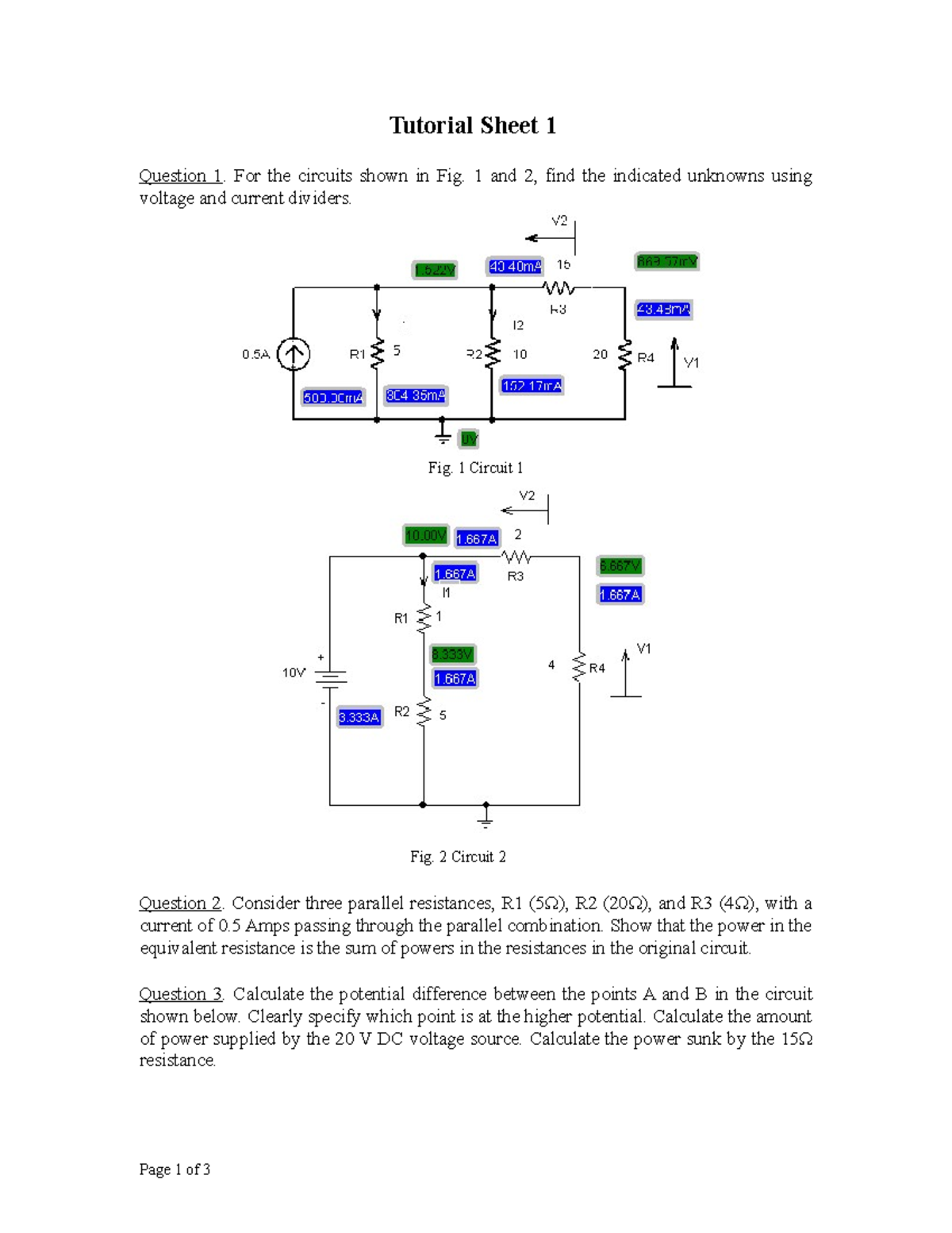 2014-10-03 184957 tutorial 1 revised - Tutorial Sheet 1 Question 1. For ...
