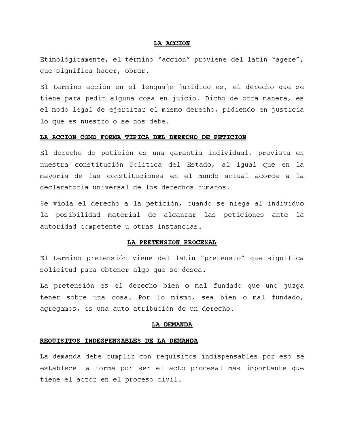 LA Accion, Pretension Y LA Demanda - LA ACCION Etimológicamente, el ...